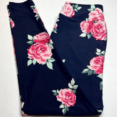 NEW LuLaRoe OS Leggings BLUE Pink Green COLORFUL Floral Rose Peony GARDEN Nature